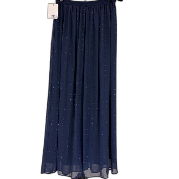 NWT DR2 by Daniel Rainn Navy Rhinestone Midi/Maxi Skirt Size Small - Picture 3 of 11